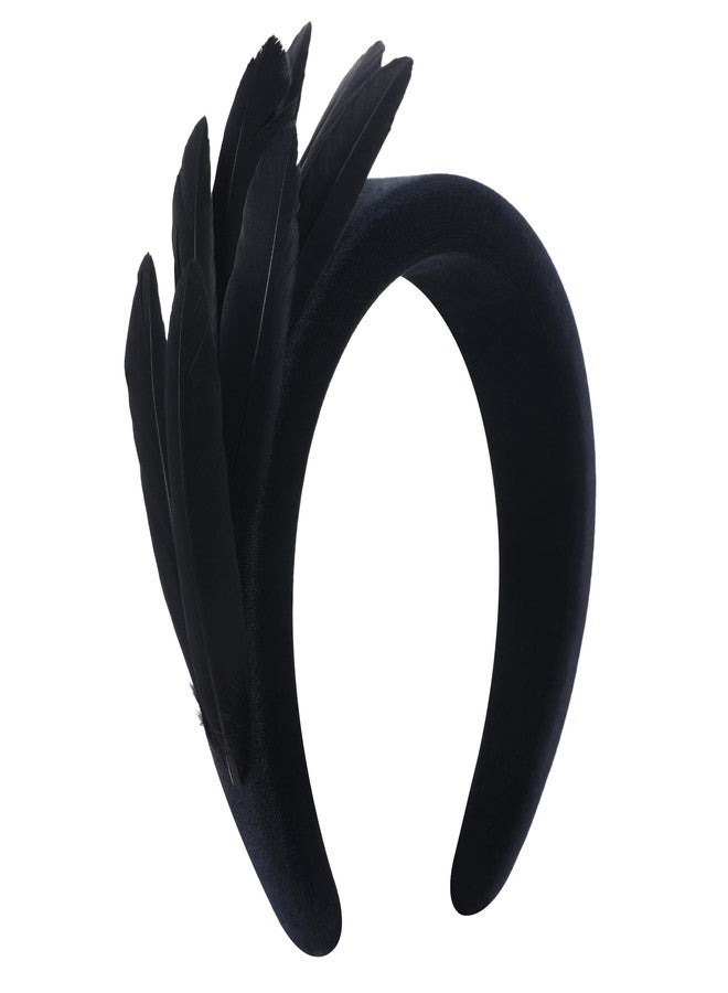 Zinniday Women's 1920s Feather Headband - Black Goose Feather Fascinators Fashion Elegant Headband Classic Velvet Headpiece for Women Girls Events and Party - Image 1
