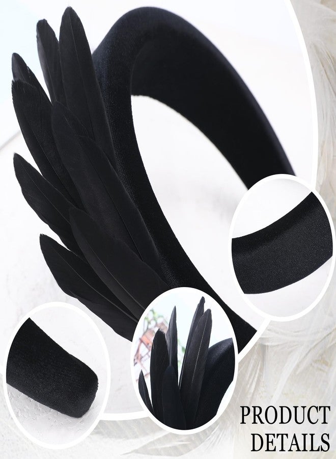 Zinniday Women's 1920s Feather Headband - Black Goose Feather Fascinators Fashion Elegant Headband Classic Velvet Headpiece for Women Girls Events and Party - Image 5