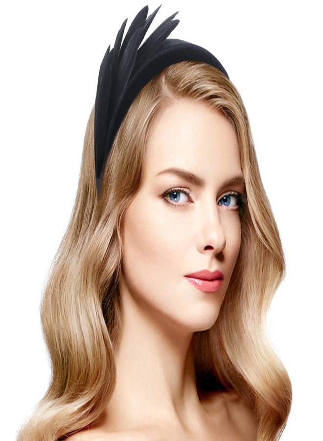 Zinniday Women's 1920s Feather Headband - Black Goose Feather Fascinators Fashion Elegant Headband Classic Velvet Headpiece for Women Girls Events and Party - Image 4