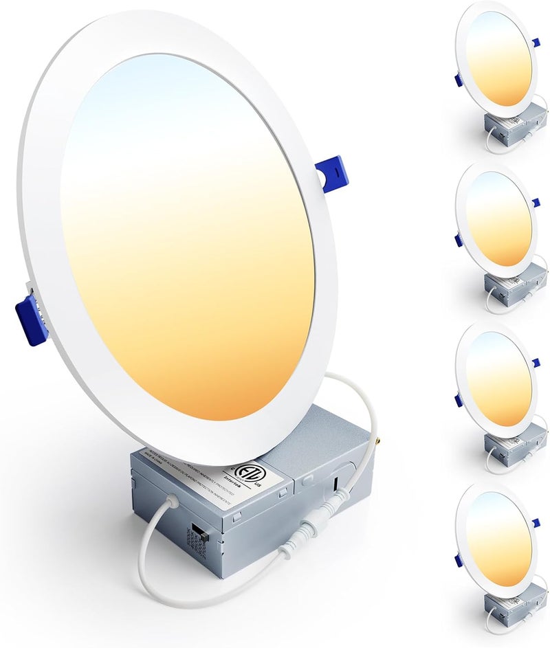 Ensenior 4 Pack 8 Inch LED Recessed Light, Dimmable, 2700K-5000K 5CCT, 1600LM High Brightness, 18W 120V, Damp Rated, Ultra-Thin Canless Wafer Light - ETL & FCC & IC - Image 1