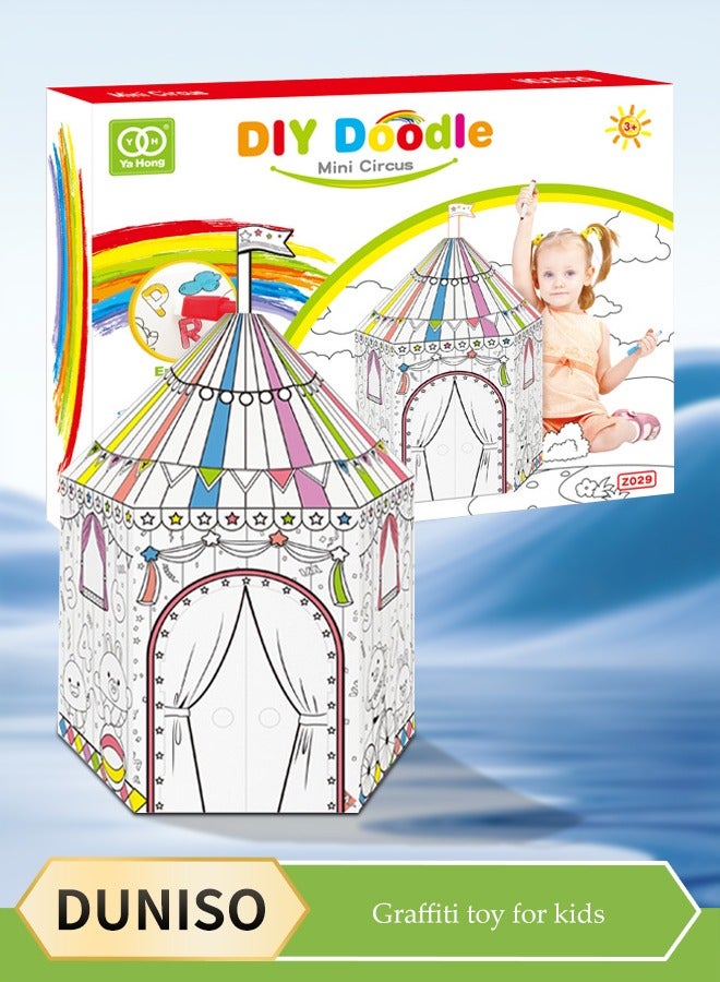 DUNISO ألعاب الأطفال ثلاثية الأبعاد لتجميع الجرافيتي، بطاقة تلوين DIY، حرف إبداعية، مشروع منزل للعب، تجميع ورسم، ألعاب تعليمية للأطفال، منزل منغولي - Image 1