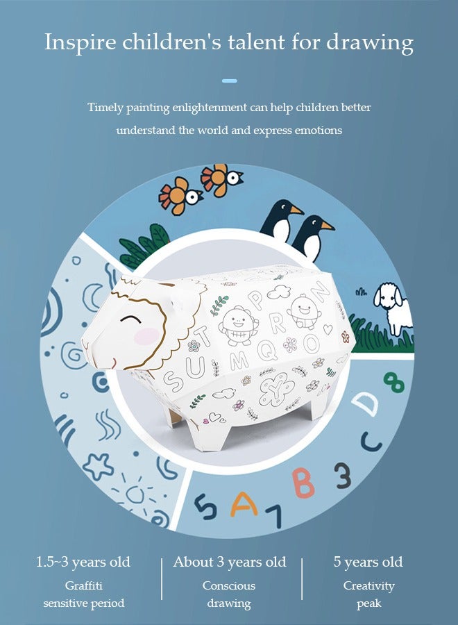 DUNISO ألعاب الأطفال ثلاثية الأبعاد لتجميع الجرافيتي، بطاقة تلوين DIY، حرف إبداعية، مشروع منزل للعب، تجميع ورسم، ألعاب تعليمية للأطفال، منزل منغولي - Image 2