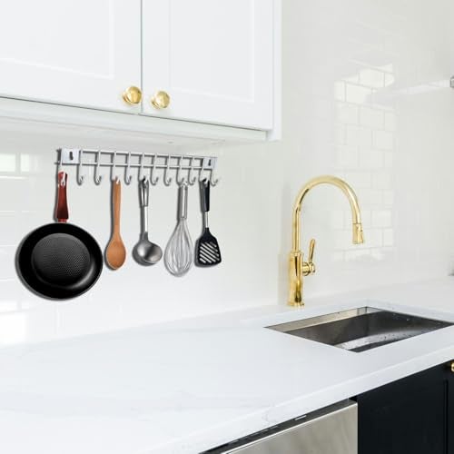 Q13® Stainless Steel12 Hook Clothes Hanger for Wall! Door Mounted Hook Rail, Wall Hook, Towel Hooks, Kitchen Tools Bathroom Hanger, Hanging, 15 inch (Pack Off 1) - Image 5