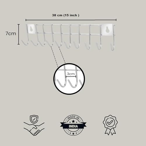 Q13® Stainless Steel12 Hook Clothes Hanger for Wall! Door Mounted Hook Rail, Wall Hook, Towel Hooks, Kitchen Tools Bathroom Hanger, Hanging, 15 inch (Pack Off 1) - Image 2