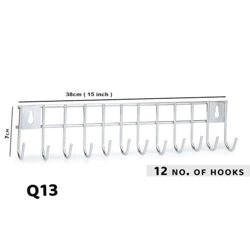 Q13® Stainless Steel12 Hook Clothes Hanger for Wall! Door Mounted Hook Rail, Wall Hook, Towel Hooks, Kitchen Tools Bathroom Hanger, Hanging, 15 inch (Pack Off 1) - Image 3