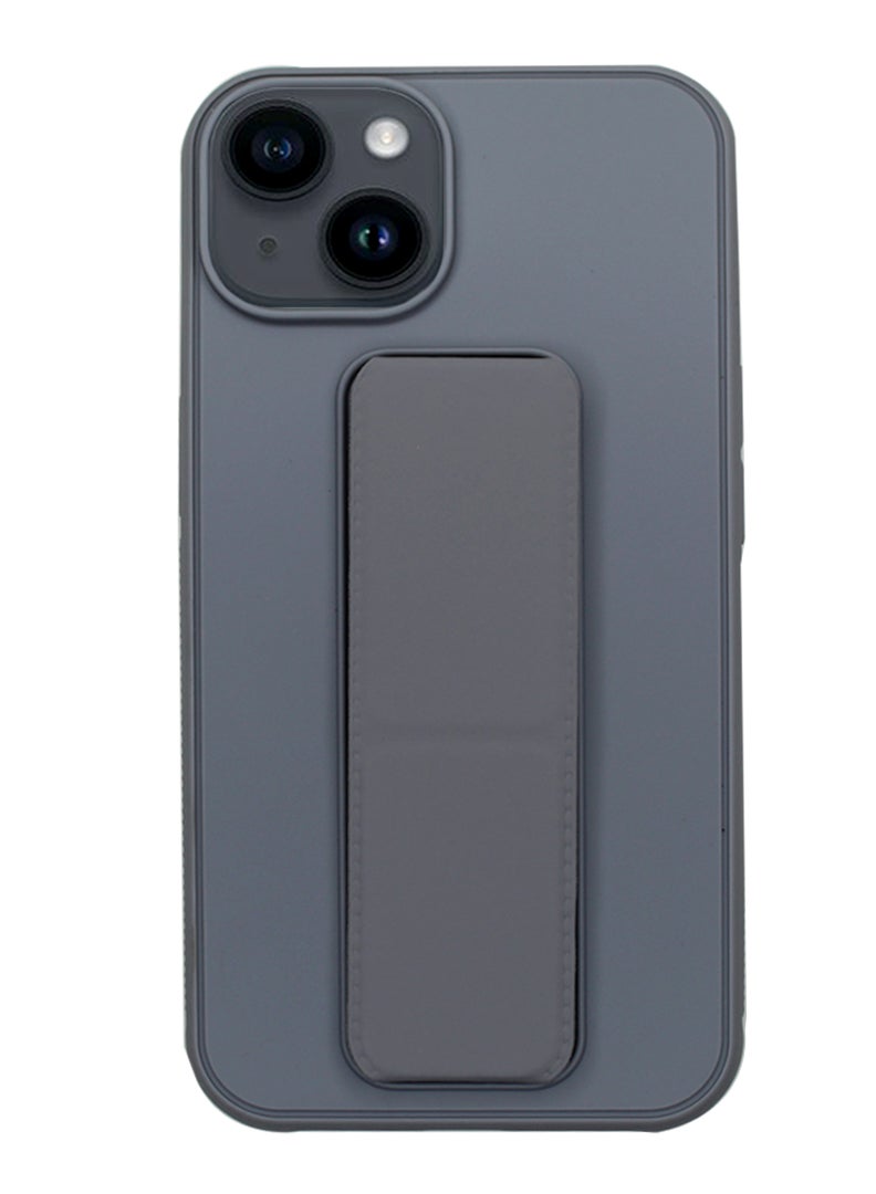 Theodor Fully Covered With Finger Grip Stand Holder Anti Slip Shockproof Protective Case Cover For Apple iPhone 14 Grey