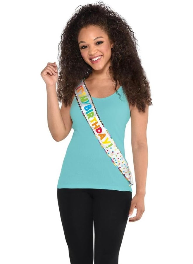 Amscan Amscan 340293 Rainbow Birthday Celebrant Fabric Sash with Sequins-1pc - Image 1