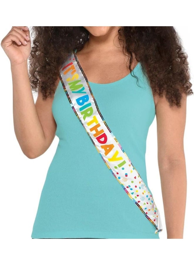 Amscan Amscan 340293 Rainbow Birthday Celebrant Fabric Sash with Sequins-1pc - Image 2