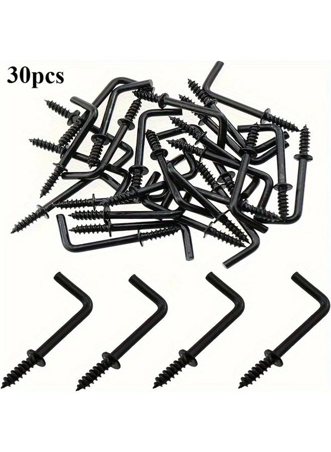 30pcs Black L Shaped Ceiling Hooks Right Angle Hangers For Pictures Curtains Clothes - Image 1