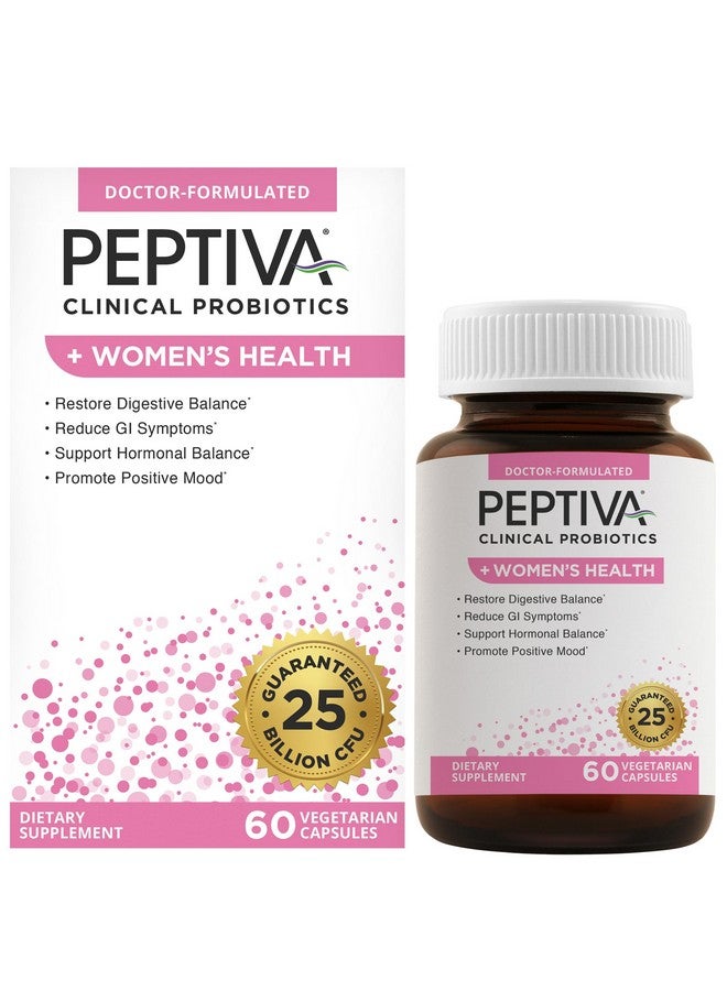 Peptiva Probiotics for Women's Health - Women's Probiotic and Digestive Support, 25 Billion CFU, Multi-Strain Probiotic, Lactobacillus Acidophilus, Bifidobacterium - 60 Vegetarian Capsules - Image 1
