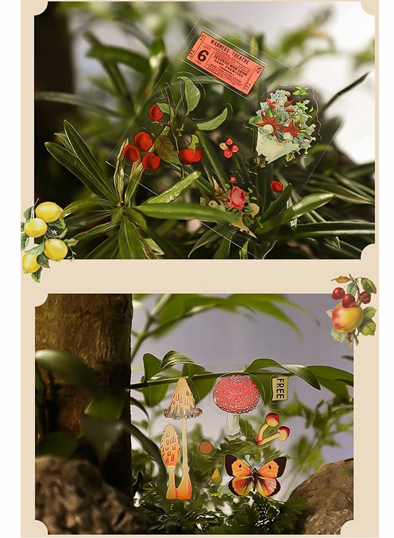 KASTWAVE 100 Sheets Vintage Flowers Aesthetic Sticker Set, Cute Floral Plants Mushroom Butterfly PET Transparent Self Adhesive Scrapbooking Stickers for Journaling Laptops Phone Cases Gift tags Photo Albums - Image 5