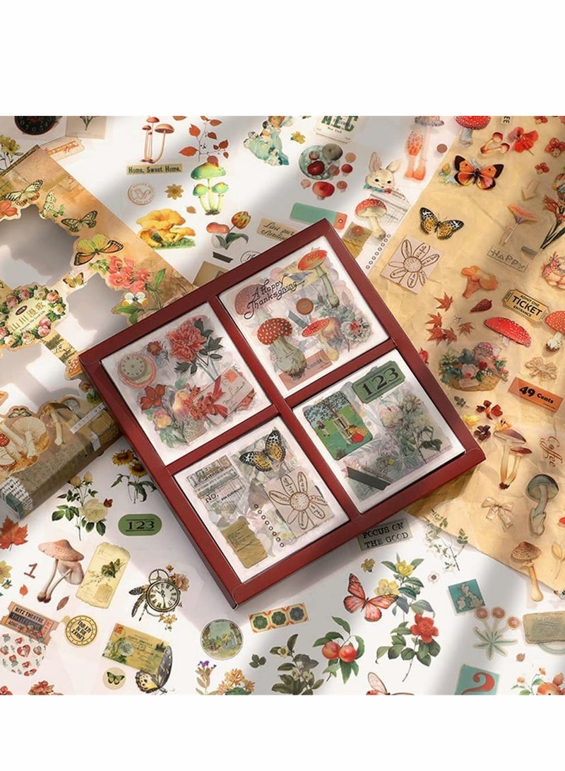 KASTWAVE 100 Sheets Vintage Flowers Aesthetic Sticker Set, Cute Floral Plants Mushroom Butterfly PET Transparent Self Adhesive Scrapbooking Stickers for Journaling Laptops Phone Cases Gift tags Photo Albums - Image 3