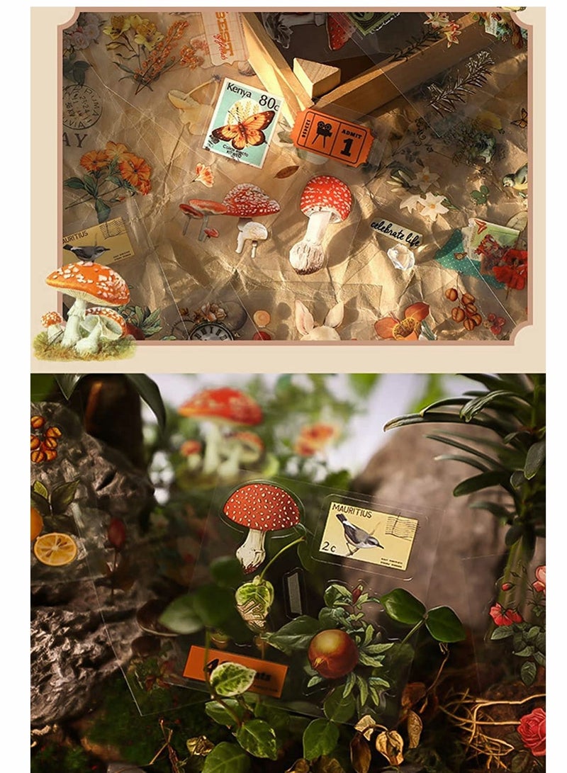 KASTWAVE 100 Sheets Vintage Flowers Aesthetic Sticker Set, Cute Floral Plants Mushroom Butterfly PET Transparent Self Adhesive Scrapbooking Stickers for Journaling Laptops Phone Cases Gift tags Photo Albums - Image 2