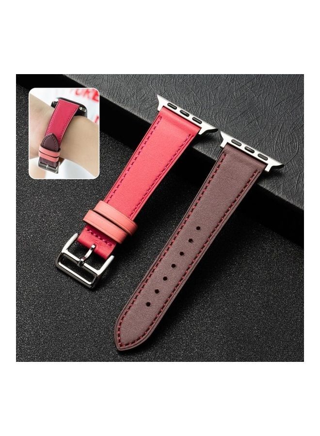 NIBEMINENT Business Cowhide Leather Strap Watchband For Apple Watch Series 7/6/5/4/3/2/1/SE 45/44/42mm Red/Brown - Image 1