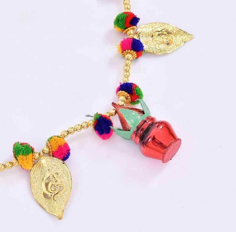 Evisha Simple Elegant Designer Kalash with Ganesh Leaves Door Hanging Toran Bandhanwar for Diwali Decoration Home Decor 3 Ft - Image 3