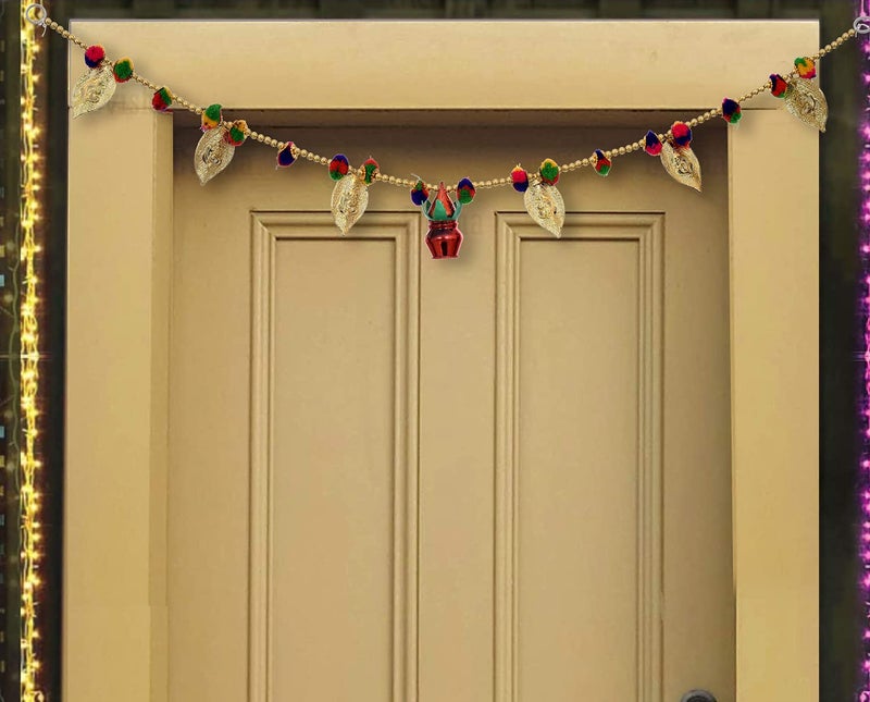 Evisha Simple Elegant Designer Kalash with Ganesh Leaves Door Hanging Toran Bandhanwar for Diwali Decoration Home Decor 3 Ft - Image 1