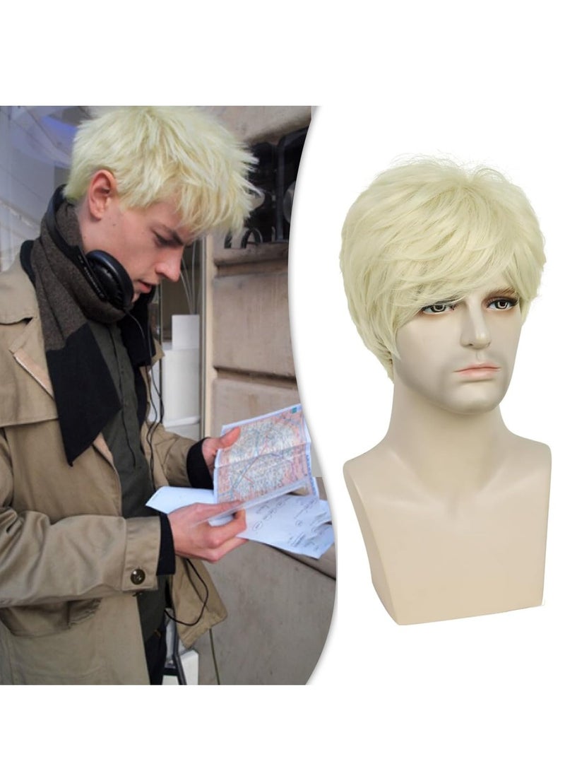 KASTWAVE Mens Wig Short Hair Wigs for Men 70s 80s Short Wigs for Men Synthetic Hair Wig for Cosplay Halloween Daily Use(White Blonde) - Image 1