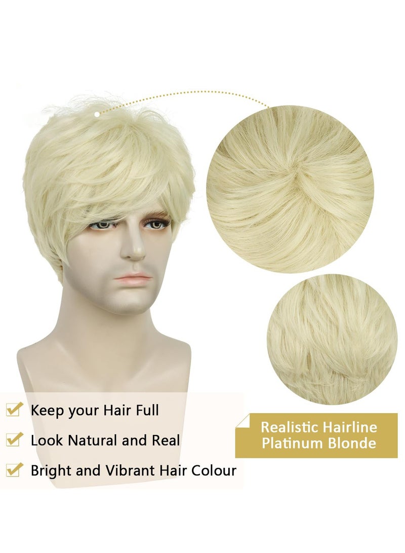KASTWAVE Mens Wig Short Hair Wigs for Men 70s 80s Short Wigs for Men Synthetic Hair Wig for Cosplay Halloween Daily Use(White Blonde) - Image 3