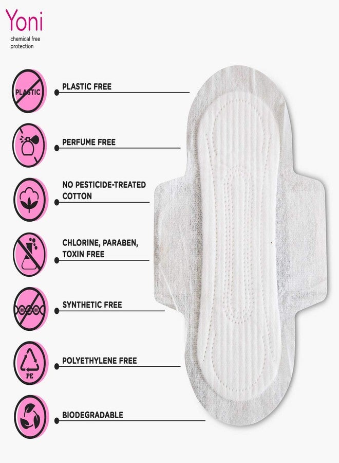 Yoni 100% Organic Cotton Pads - For Medium flow Organic Cotton Biodegradable Sanitary Pads, Overnight | Anti-Bacterial | Superb Absorbency | Long Lasting Protection | Skin Friendly | Comfortable & Easy To Use | Pack of 2 - Image 2