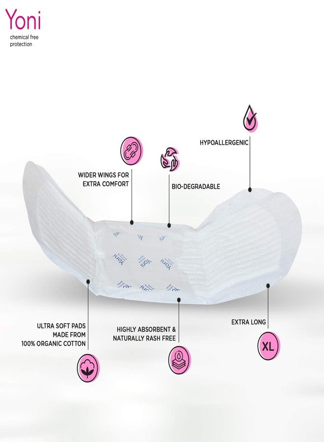 Yoni 100% Organic Cotton Pads - For Medium flow Organic Cotton Biodegradable Sanitary Pads, Overnight | Anti-Bacterial | Superb Absorbency | Long Lasting Protection | Skin Friendly | Comfortable & Easy To Use | Pack of 2 - Image 4