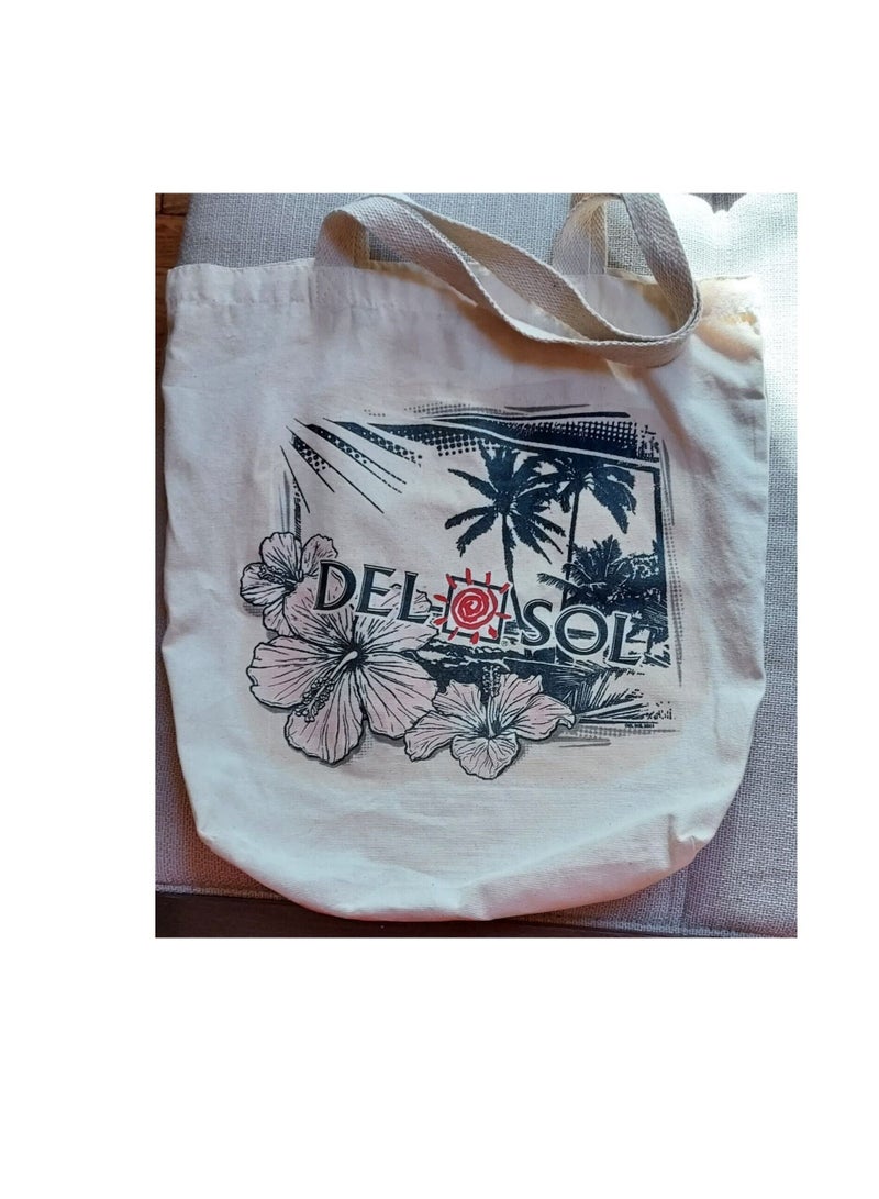 Del Sol Color Change Beach Bag Canvas Color Changing under the sun by Del Sol Hibiscus design  - Image 1