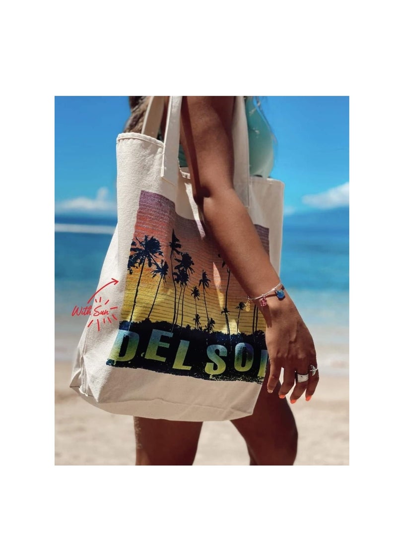 Del Sol Color Change Beach Bag Canvas Color Changing under the sun by Del Sol Hibiscus design  - Image 3