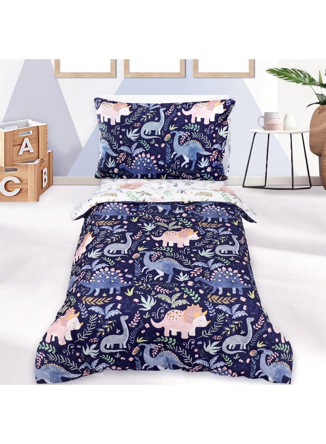 Pea Pod 4 Piece Dinosaur Toddler Bedding Set for Boys, Premium Blue Toddler Comforter Set Crib Sheets Set Includes Flat Top Sheet, Fitted Sheet, Comforter, Envelope Pillowcase,Ultra Soft - Image 1