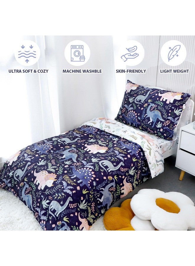 Pea Pod 4 Piece Dinosaur Toddler Bedding Set for Boys, Premium Blue Toddler Comforter Set Crib Sheets Set Includes Flat Top Sheet, Fitted Sheet, Comforter, Envelope Pillowcase,Ultra Soft - Image 4