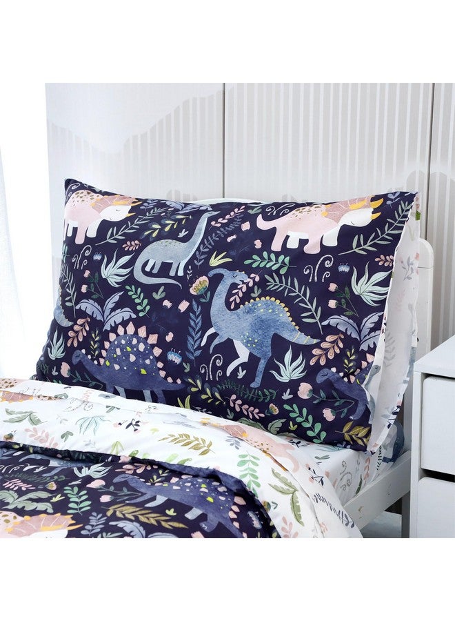 Pea Pod 4 Piece Dinosaur Toddler Bedding Set for Boys, Premium Blue Toddler Comforter Set Crib Sheets Set Includes Flat Top Sheet, Fitted Sheet, Comforter, Envelope Pillowcase,Ultra Soft - Image 5