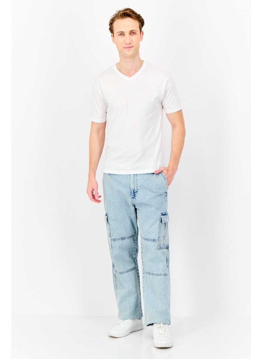 Jack Jones Men Loose Fit Washed Cargo Pocket Denim Jean, Blue  - Image 4