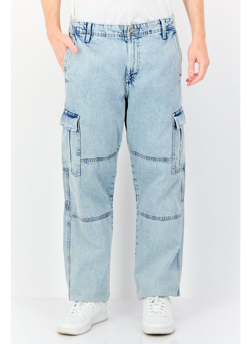 Jack Jones Men Loose Fit Washed Cargo Pocket Denim Jean, Blue  - Image 1