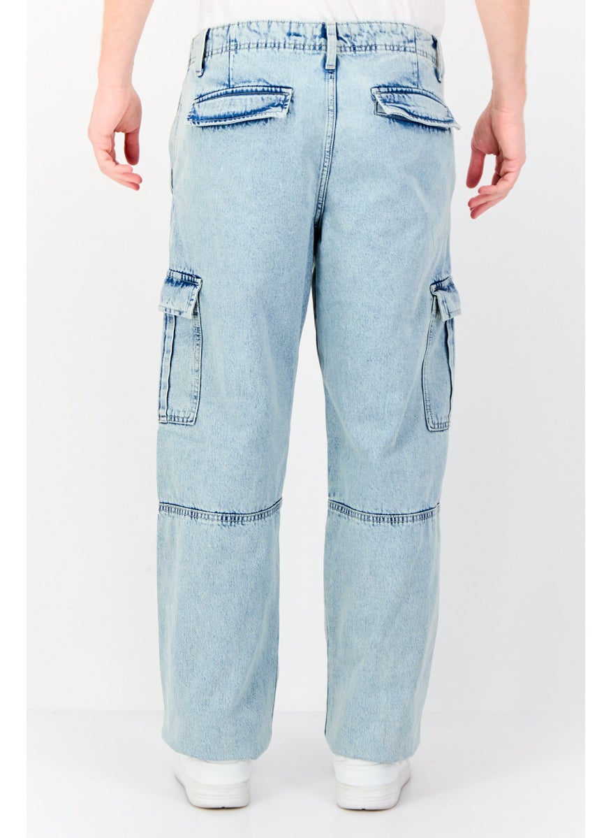 Jack Jones Men Loose Fit Washed Cargo Pocket Denim Jean, Blue  - Image 3