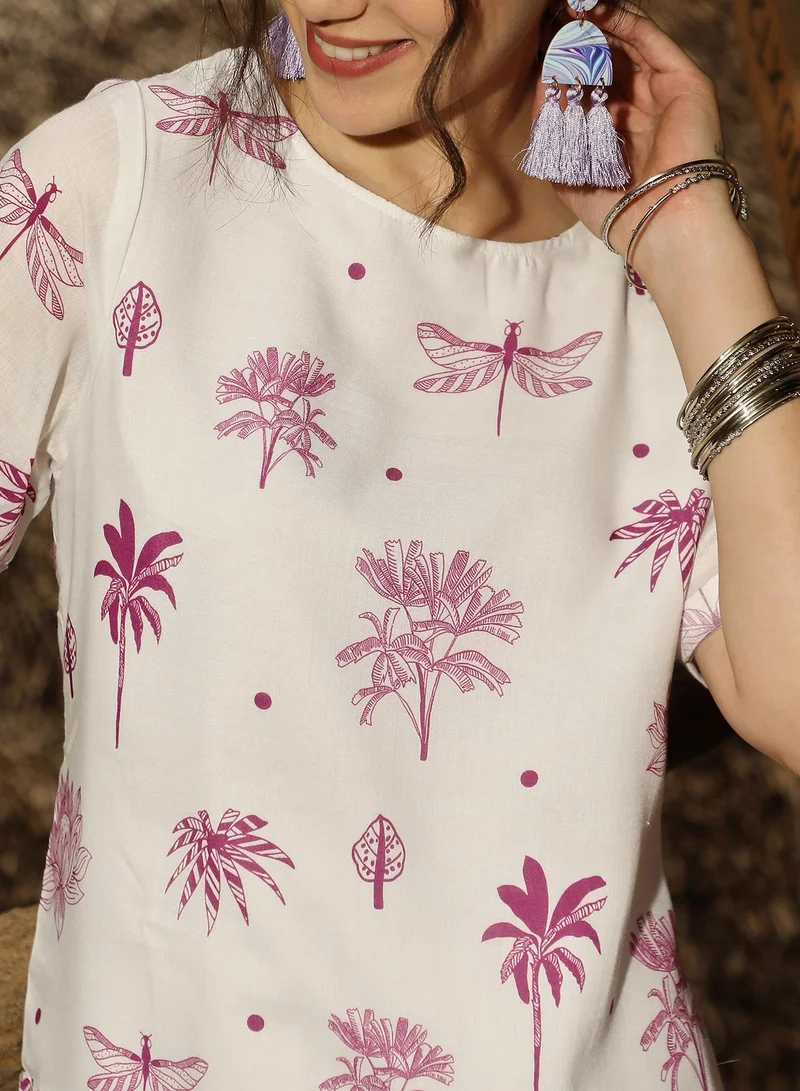 QISSA Women's Plum Purple Dragonfly Palm Kurta With Trousers