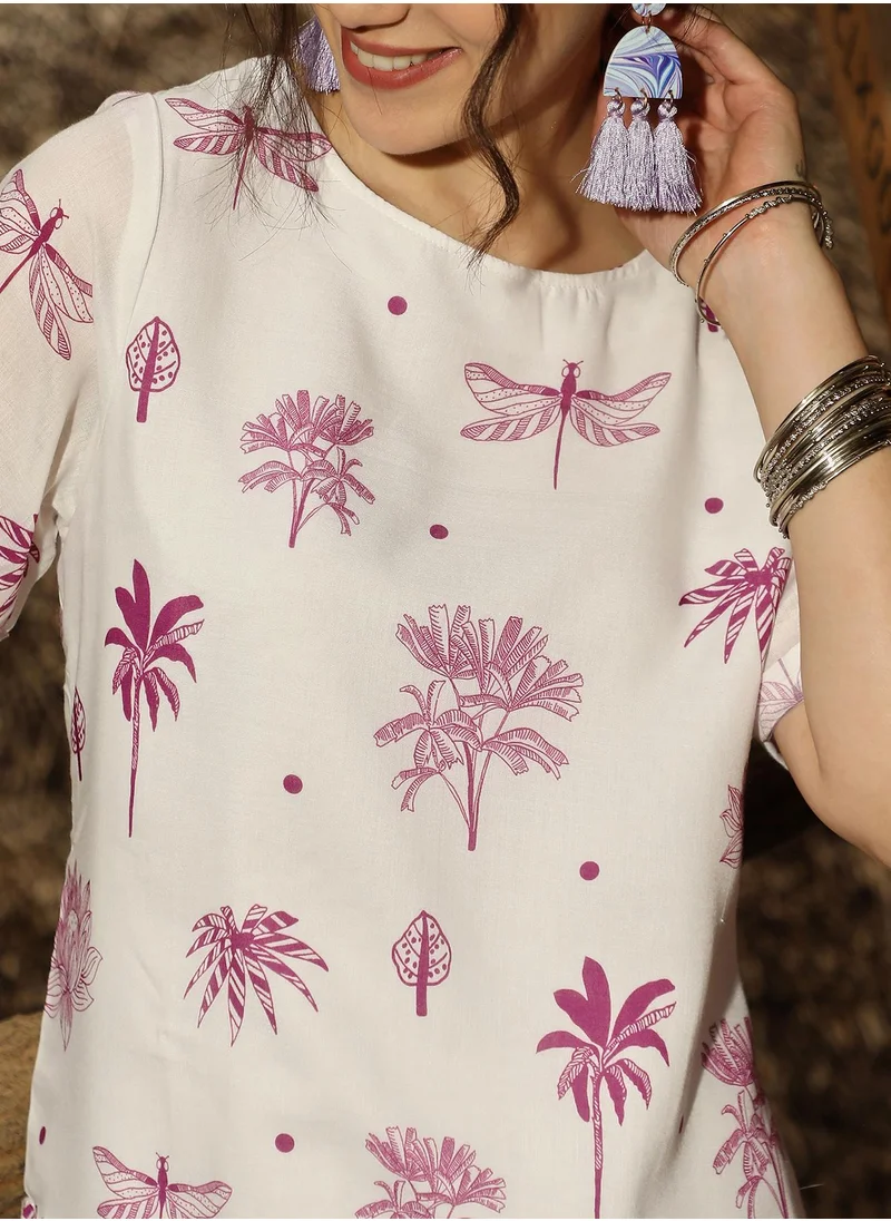 QISSA Women's Plum Purple Dragonfly Palm Kurta With Trousers