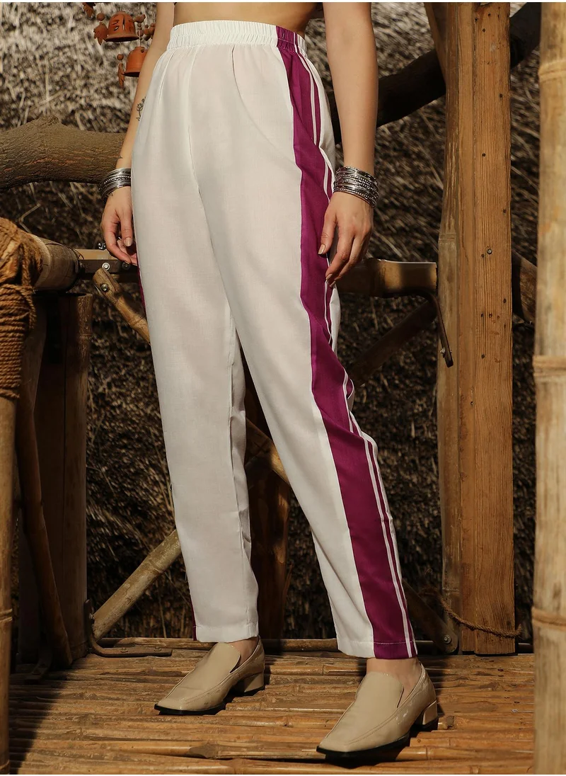 QISSA Women's Plum Purple Dragonfly Palm Kurta With Trousers