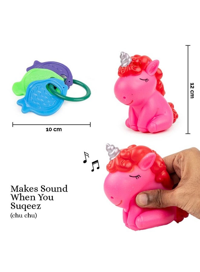 Ratna's Squeezy Unicorn with Teether Bath Toys with Sound for Kids (Assorted Colours) - Image 2