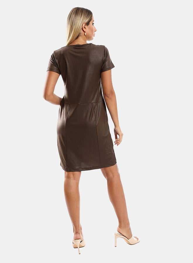 kady Jamila Women Round Collar Short Dresswomen ,brown-XXL - Image 3