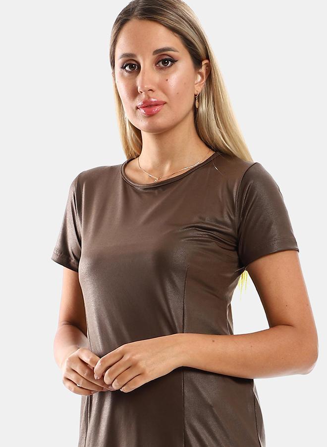 kady Jamila Women Round Collar Short Dresswomen ,brown-XXL - Image 4