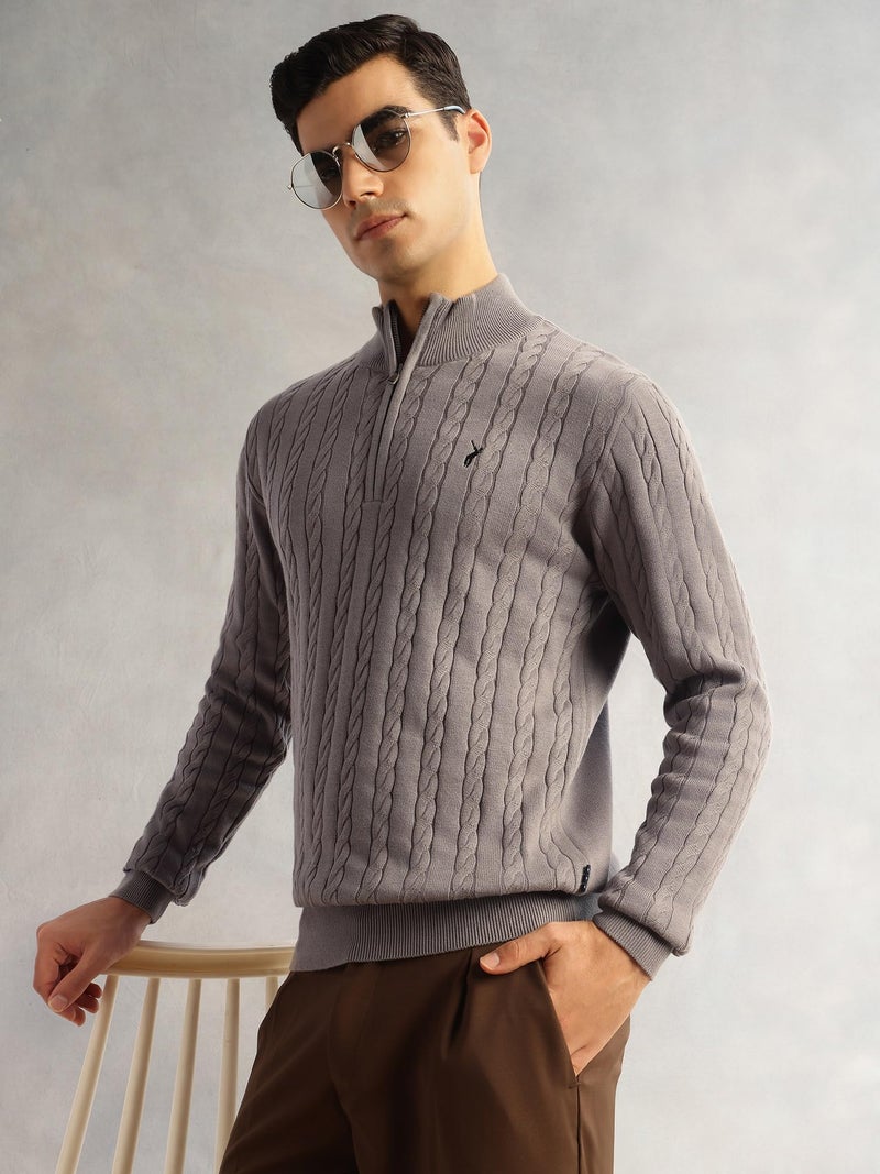 Thomas Scott Men's | Regular Fit | Long Sleeves | Mock Collar | 100% Cotton | Dry Clean | Cable Knit | Knitted | Pullover Sweater (TSFK27_Grey_2XL) - Image 2