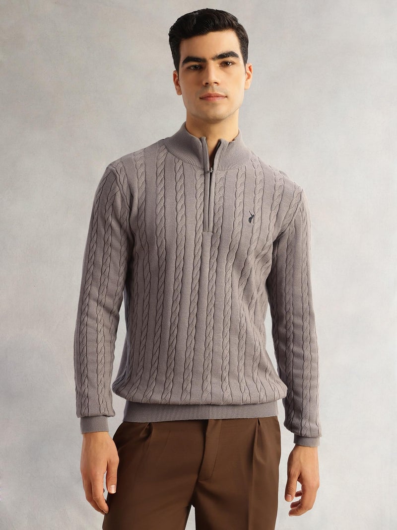 Thomas Scott Men's | Regular Fit | Long Sleeves | Mock Collar | 100% Cotton | Dry Clean | Cable Knit | Knitted | Pullover Sweater (TSFK27_Grey_2XL) - Image 5