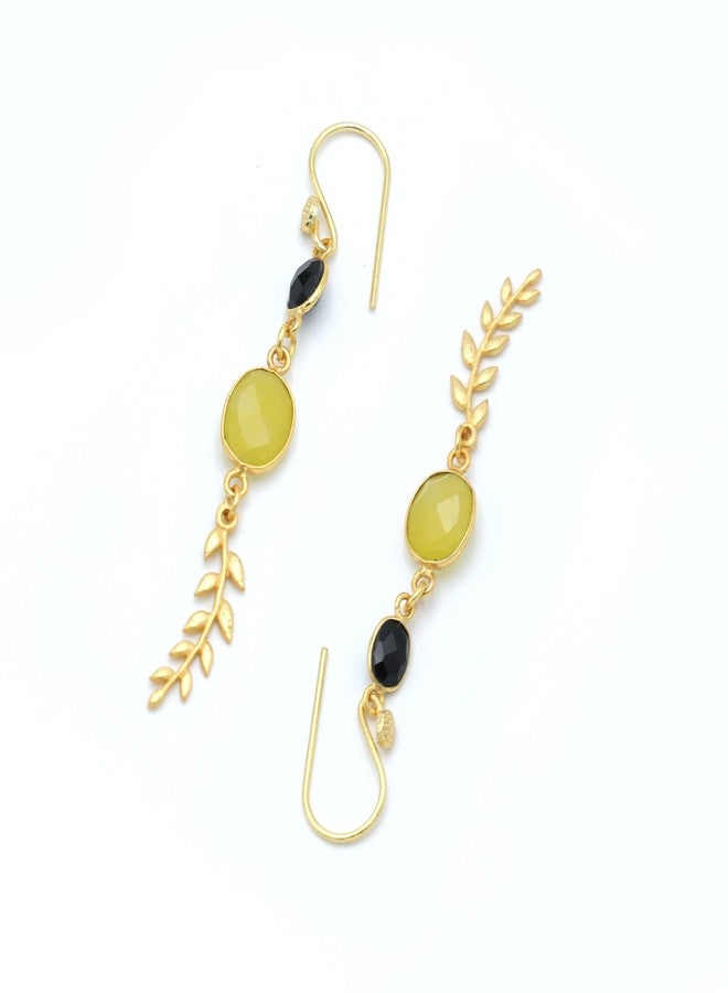 Dua Black Onyx and Yellow Jade Earrings - Handmade Gold-Plated Jewelry for Women - Image 5