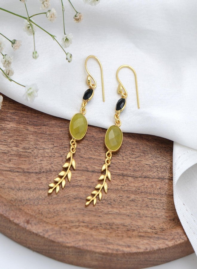 Dua Black Onyx and Yellow Jade Earrings - Handmade Gold-Plated Jewelry for Women - Image 2