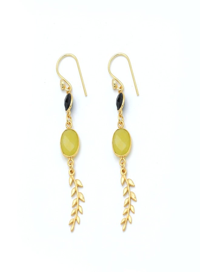Dua Black Onyx and Yellow Jade Earrings - Handmade Gold-Plated Jewelry for Women - Image 1
