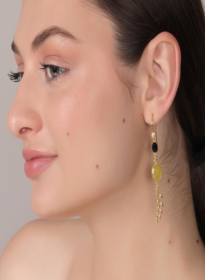 Dua Black Onyx and Yellow Jade Earrings - Handmade Gold-Plated Jewelry for Women - Image 3