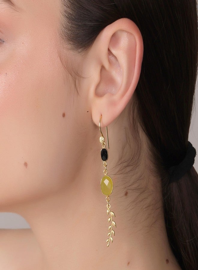 Dua Black Onyx and Yellow Jade Earrings - Handmade Gold-Plated Jewelry for Women - Image 4