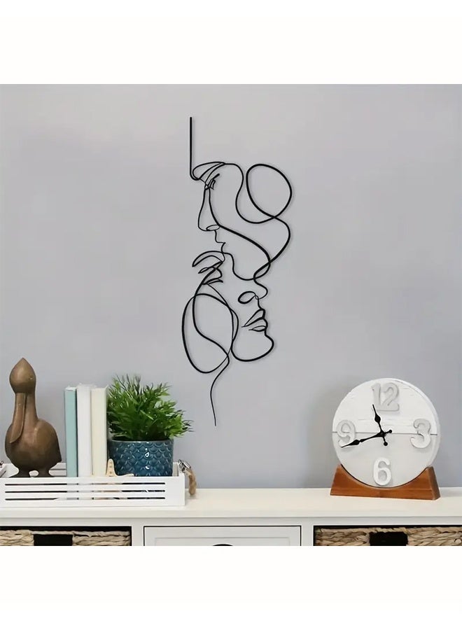 Zeemey 1pc Metal Wall Art Minimalist, Facial Line Wall Decor, Abstract Iron Wall Sculpture Modern Black Home Hanging Wall Art Decor For Living Room Bedroom Bathroom Office(30*10cm) - Image 4