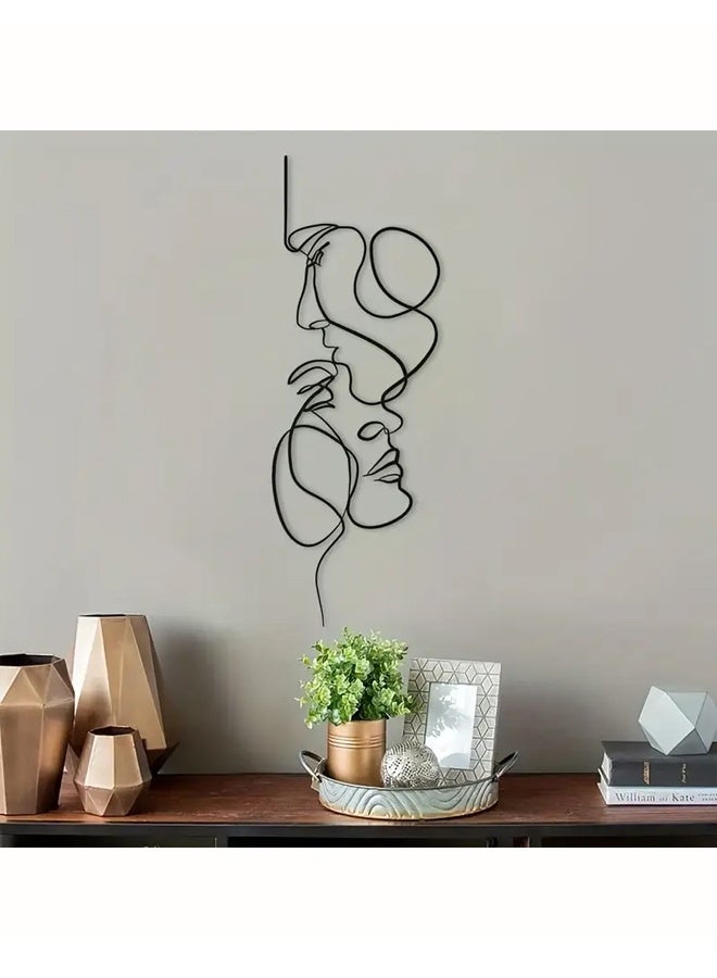 Zeemey 1pc Metal Wall Art Minimalist, Facial Line Wall Decor, Abstract Iron Wall Sculpture Modern Black Home Hanging Wall Art Decor For Living Room Bedroom Bathroom Office(30*10cm) - Image 3