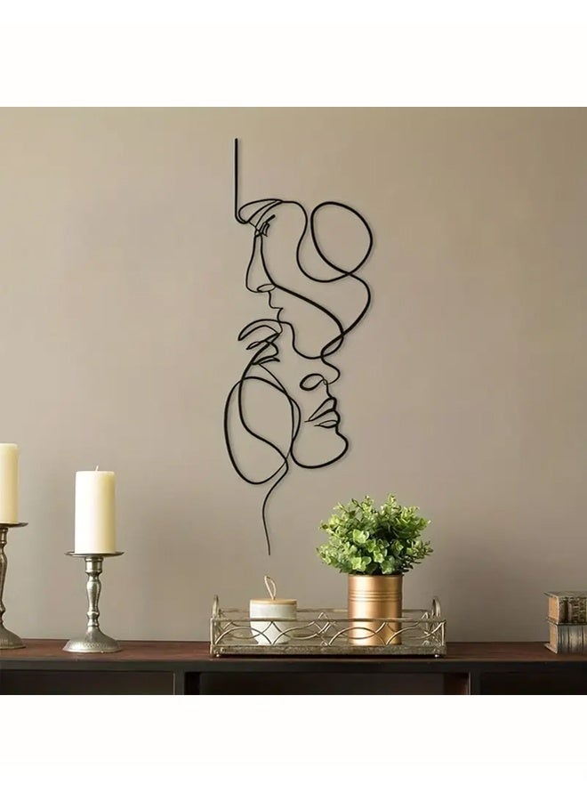 Zeemey 1pc Metal Wall Art Minimalist, Facial Line Wall Decor, Abstract Iron Wall Sculpture Modern Black Home Hanging Wall Art Decor For Living Room Bedroom Bathroom Office(30*10cm) - Image 1