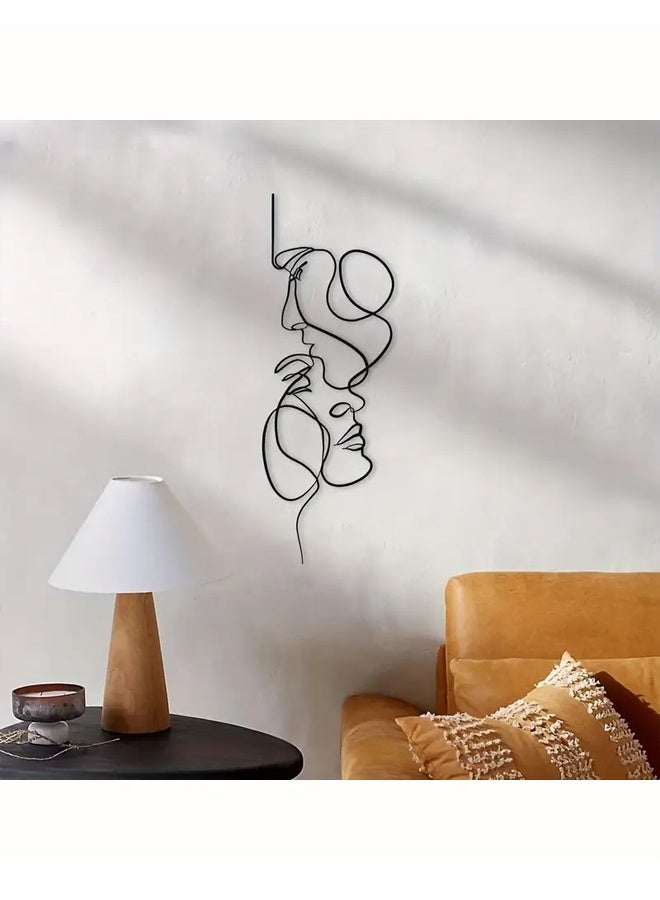 Zeemey 1pc Metal Wall Art Minimalist, Facial Line Wall Decor, Abstract Iron Wall Sculpture Modern Black Home Hanging Wall Art Decor For Living Room Bedroom Bathroom Office(30*10cm) - Image 2