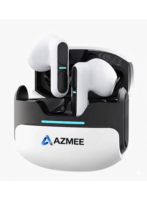 AZMEE Wireless Earphones, Bluetooth Earbuds with ENC Noise Cancellation, Fast Charging, Long Battery Life, HD Stereo Sound, Built-in Microphone for Calls & Gaming (White)